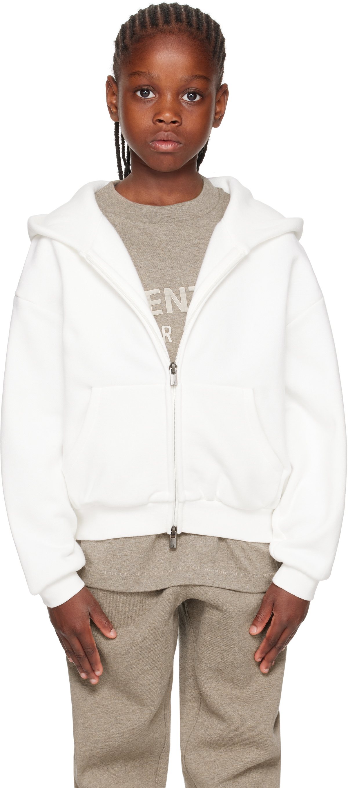 Fear of God ESSENTIALS Kids White Classic Fleece Zip-Up Hoodie