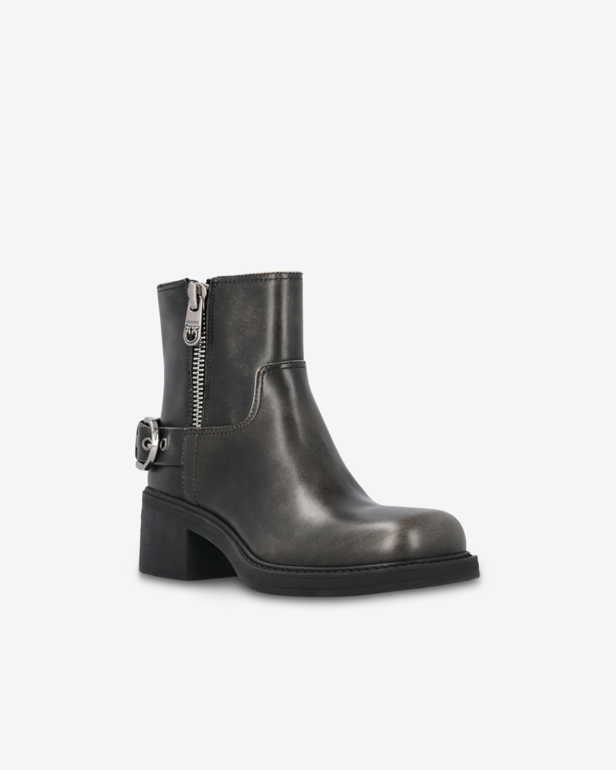 Black Motorcycle-Style Ankle Boots with Buckles Tough As Nails Buckle Strap Chunky Biker Booties (Black  main image 2