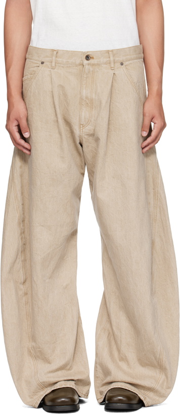 Photo: Khoki Beige 3D Cuttin Denim Jeans