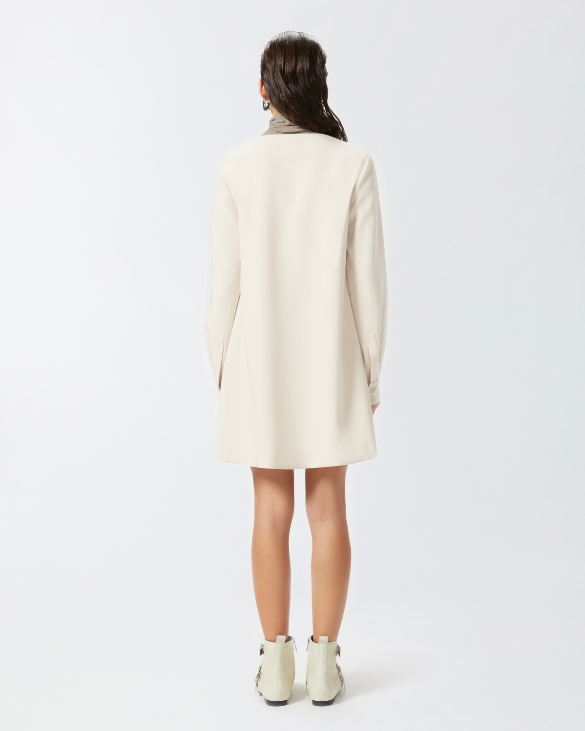 Pinko Technical Fabric V Neck Mini Dress Fog Beige