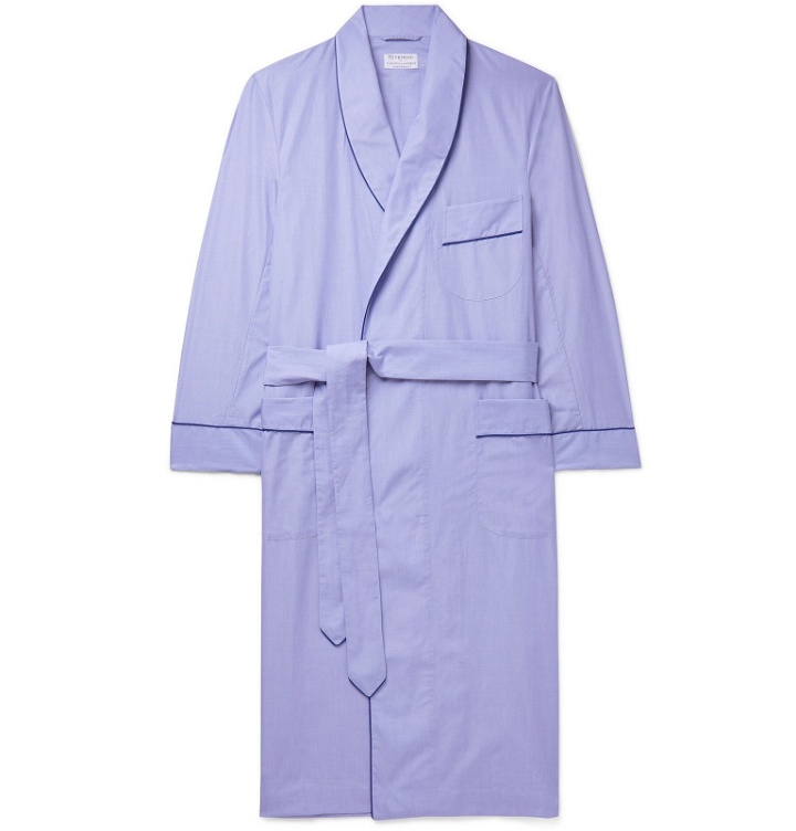 Photo: Kingsman - Turnbull & Asser Piped End-on-End Cotton Robe - Blue