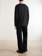 Burberry - Logo-Embroidered Ribbed Cotton-Blend Jersey T-Shirt - Black