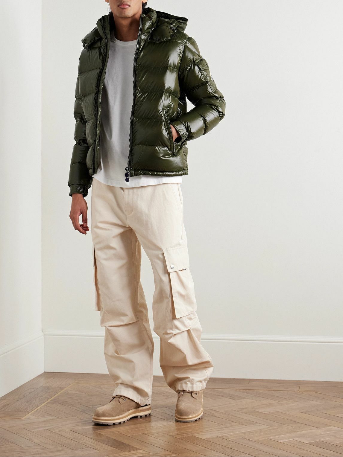 Moncler Maya Logo Appliqued Quilted Nylon Hooded Down Jacket Green