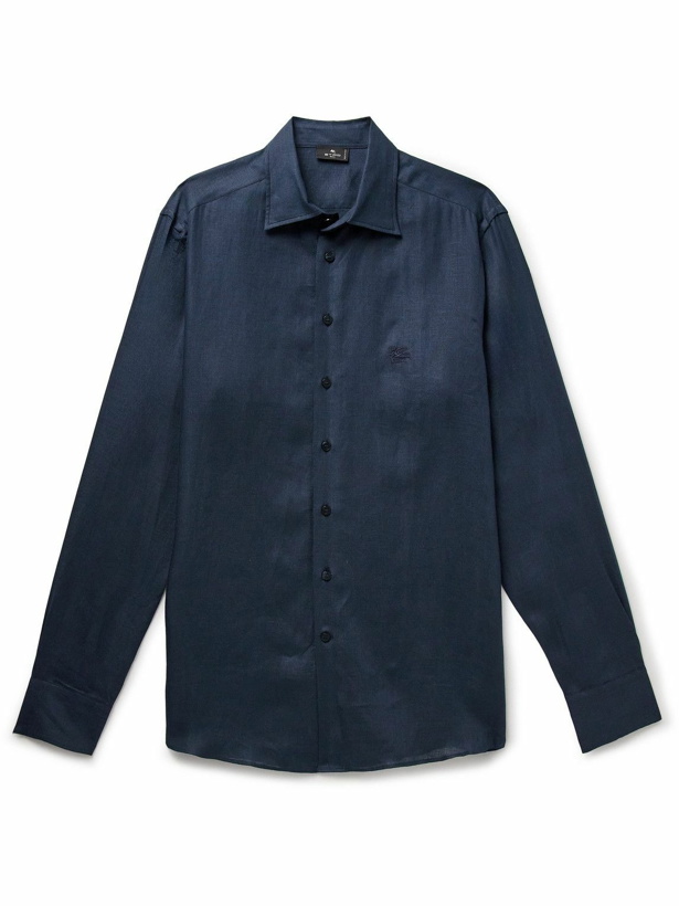 Photo: Etro - Slim-Fit Logo-Embroidered Linen Shirt - Blue