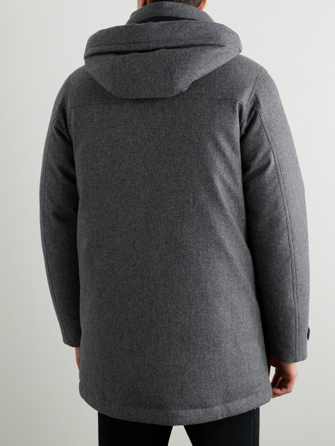 Zegna - Suede-Trimmed TECHMERINO™ Wool Hooded Down Parka - Gray
