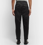 Monitaly - Tapered Pleated Cotton-Sateen Trousers - Black