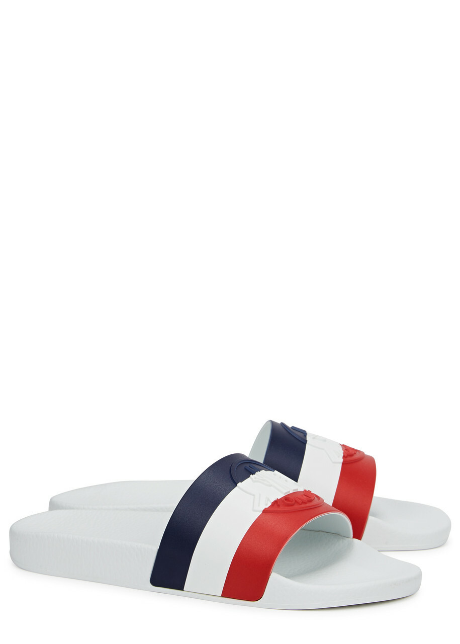 Moncler Basile Striped Rubber Sliders White