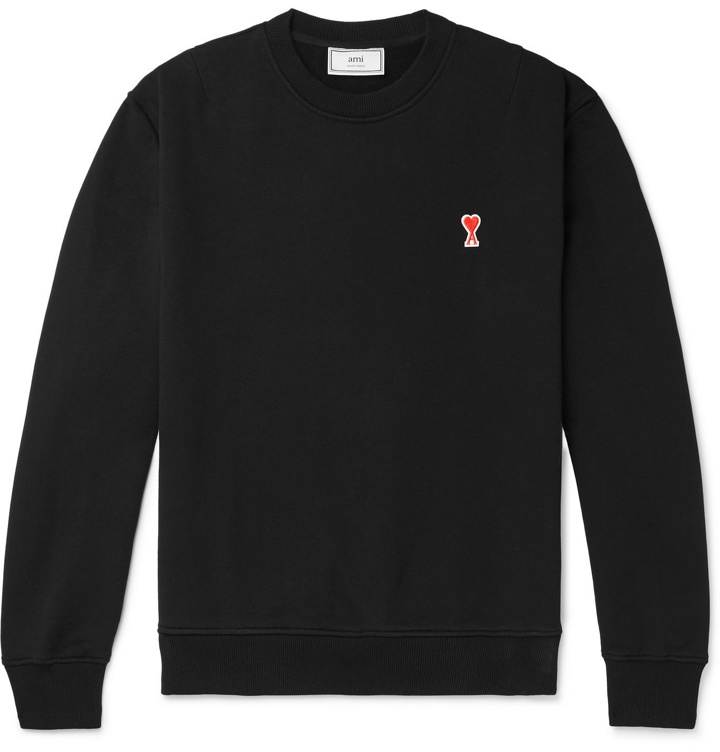 Photo: AMI - Logo-Appliquéd Loopback Cotton-Jersey Sweatshirt - Black