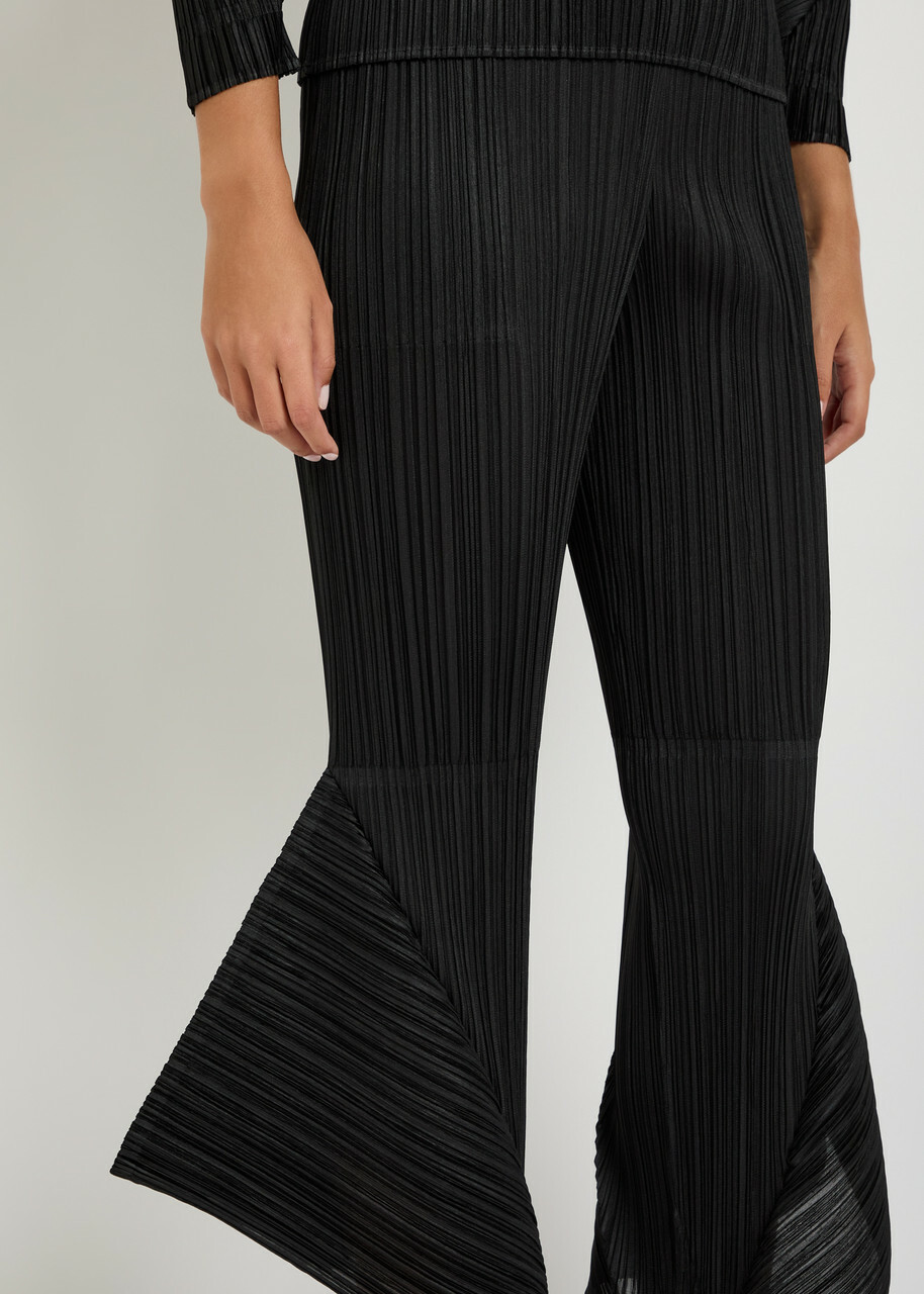 Pleats Please Issey Miyake Pleated Flared-leg Woven Cropped Trousers Black