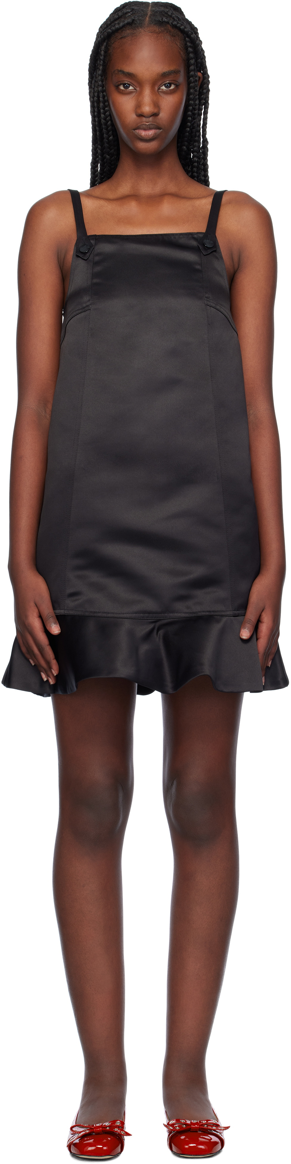 GANNI Black Duchesse Satin Minidress GANNI