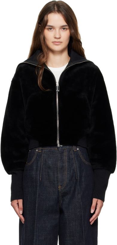 Photo: Victoria Beckham Black Zip Shearling Bomber Jacket