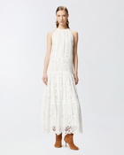 Pinko Midi Dress In Broderie Anglaise And Macramé Snow White