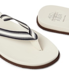 Brunello Cucinelli - Striped Canvas and Leather Flip-Flops - White