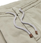 Brunello Cucinelli - Tapered Stretch-Cotton Twill Drawstring Trousers - Green