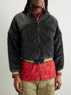 KAPITAL - Logo-Embroidered Zip-Detailed Cotton-Velvet Bomber Jacket - Black