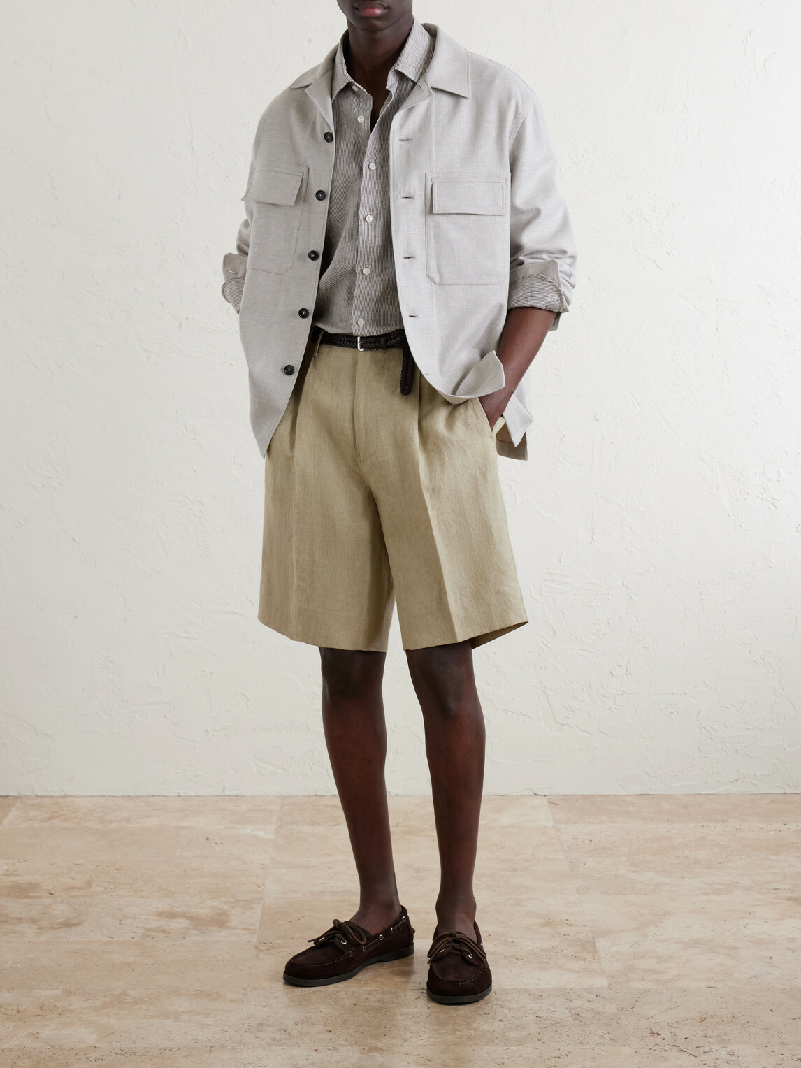 Slowear - Straight-Leg Pleated Linen Shorts - Neutrals