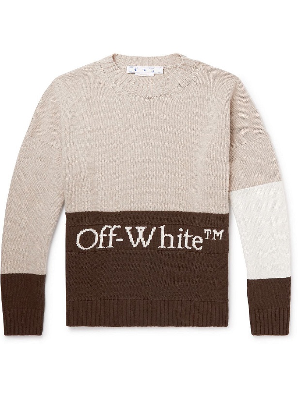 Photo: Off-White - Logo-Jacquard Colour-Block Wool Sweater - Neutrals