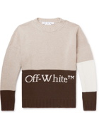 Off-White - Logo-Jacquard Colour-Block Wool Sweater - Neutrals