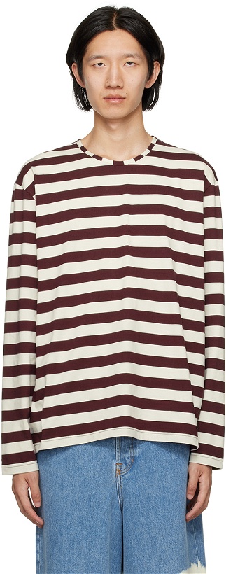 Photo: SUNNEI White & Burgundy Striped Long Sleeve T-Shirt
