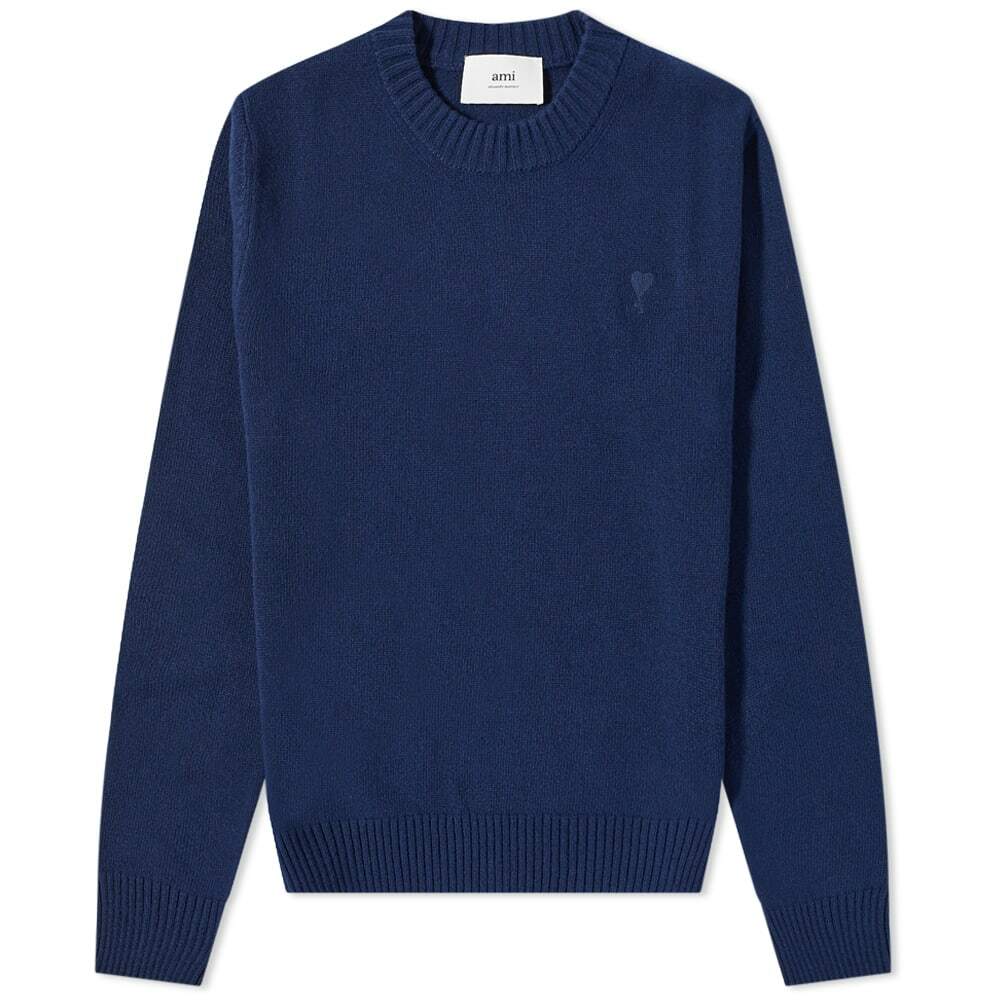 AMI Men's Tonal Small Heart Crew Knit in Nautic Blue AMI