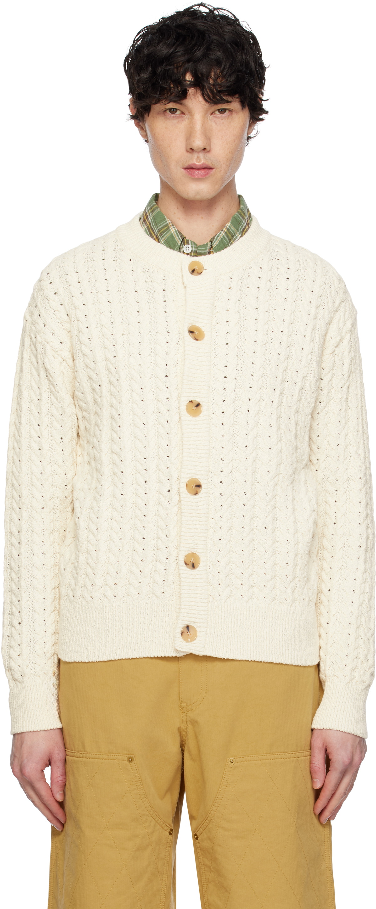 AFTER PRAY Off-White Ernest Cable Knit Cardigan