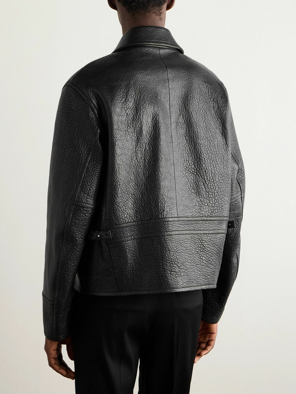 Versace - Slim-Fit Full-Grain Leather Blouson Jacket - Black
