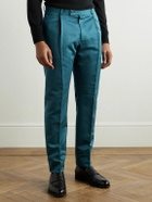Caruso - Slim-Fit Pleated Cotton and Silk-Blend Twill Trousers - Blue