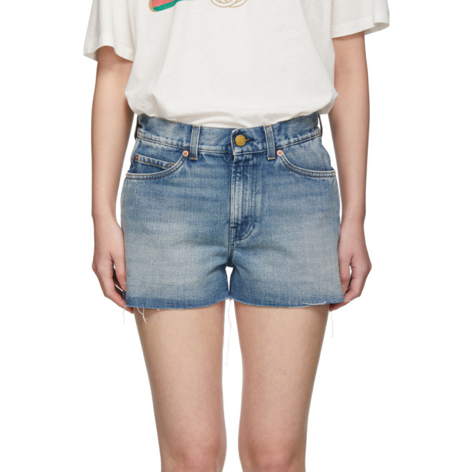 GUCCI　デニムショート　りんご Vtg GUCCI BLUE DENIM LOGO CHERRY PATCH CUTOFF SHORTS SZ 25
