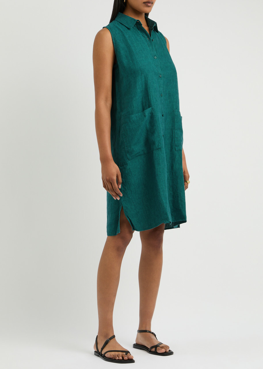 Eileen Fisher Linen Shirt Dress Teal EILEEN FISHER Eileen Fisher Linen Shirt Dress Teal EILEEN FISHER