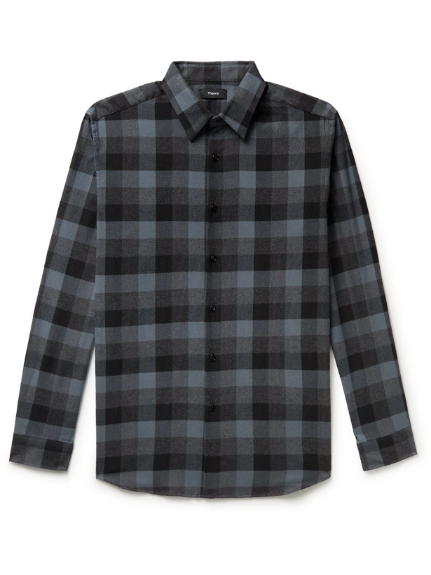 Photo: Theory - Irving Checked Brushed Cotton-Flannel Shirt - Black
