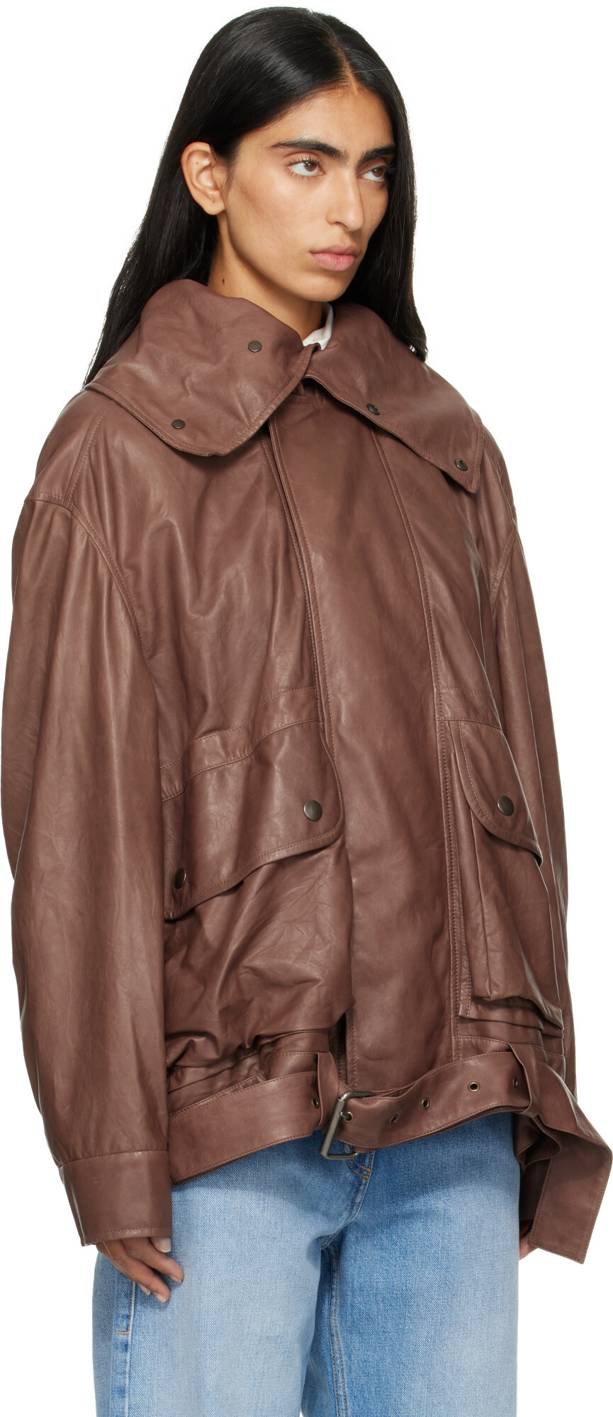 Calvin Klein Collection Brown Isa Leather Flight Jacket