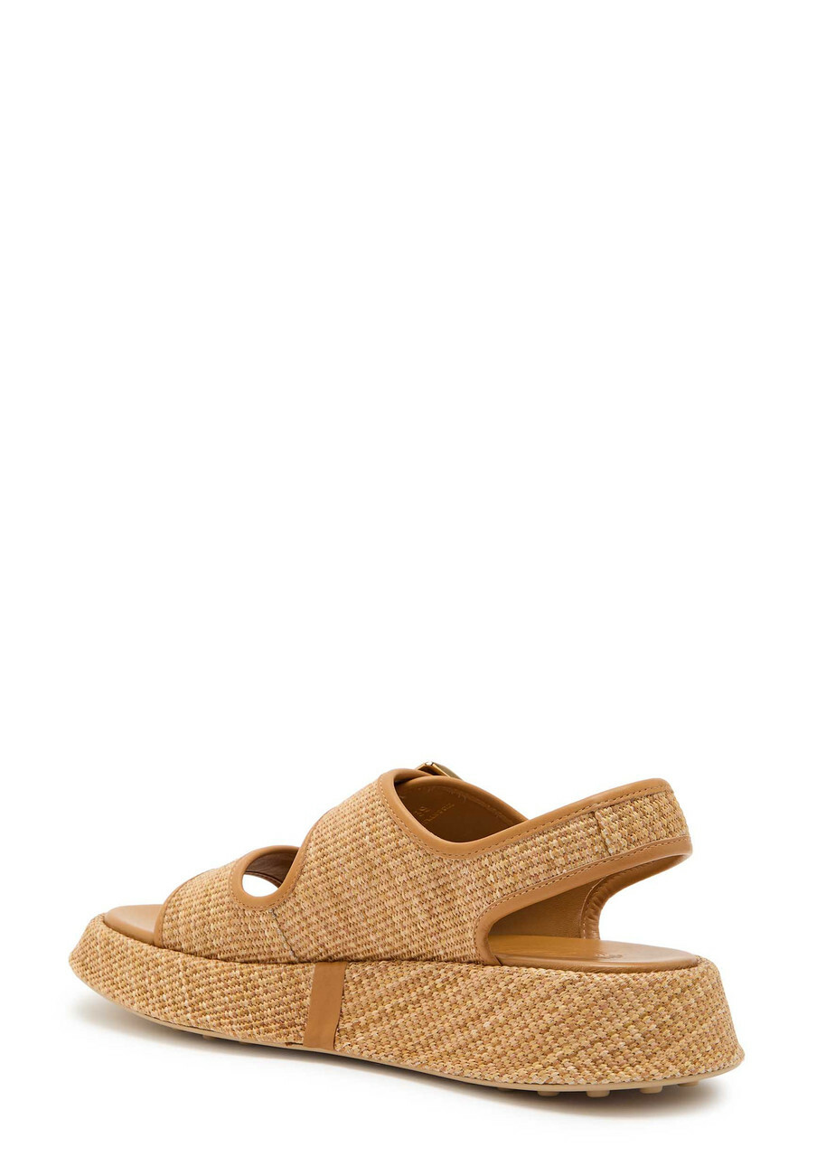 Tods Sandalo Leather-trim Raffia Flatform Sandals Camel