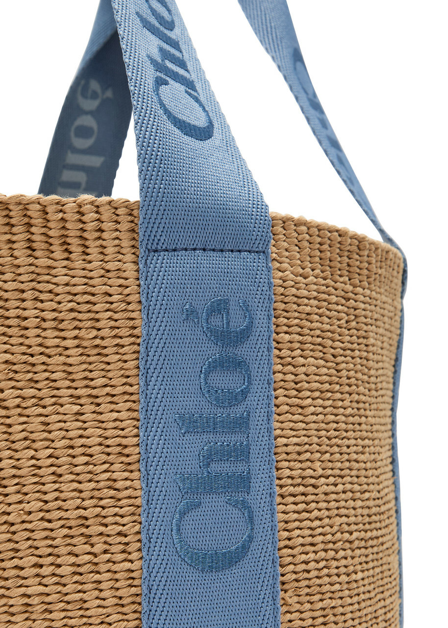 Chloe Woody Logo-embroidered Raffia Basket bag - Blue - One Size