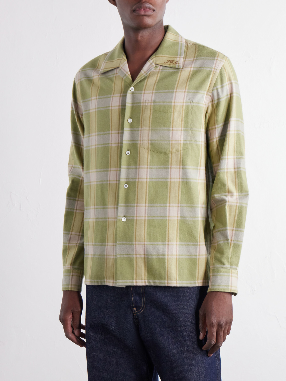 JW Anderson - Reversible-Collar Logo-Embroidered Checked Cotton-Twill Shirt - Green