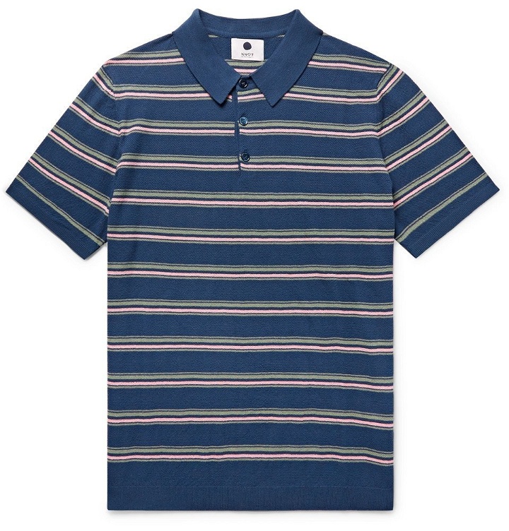 Photo: NN07 - Striped Cotton-Blend Polo Shirt - Men - Navy