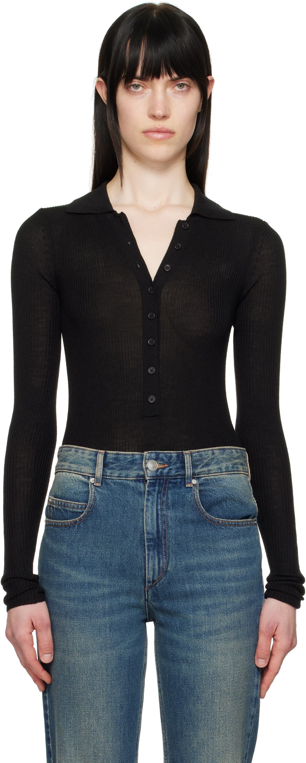 The Frankie Shop Black Solana Polo Bodysuit