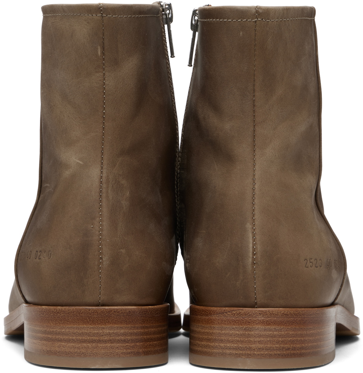 Common Projects Taupe Waxed Leather Zipper Boots