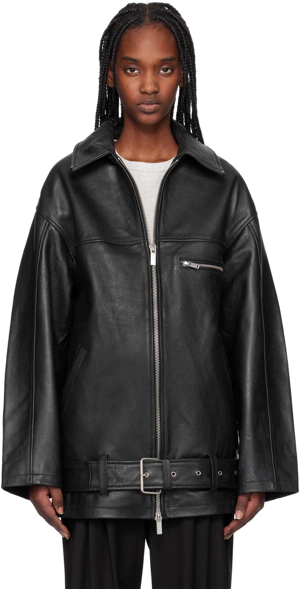 REMAIN Birger Christensen Black Oversize Leather Jacket