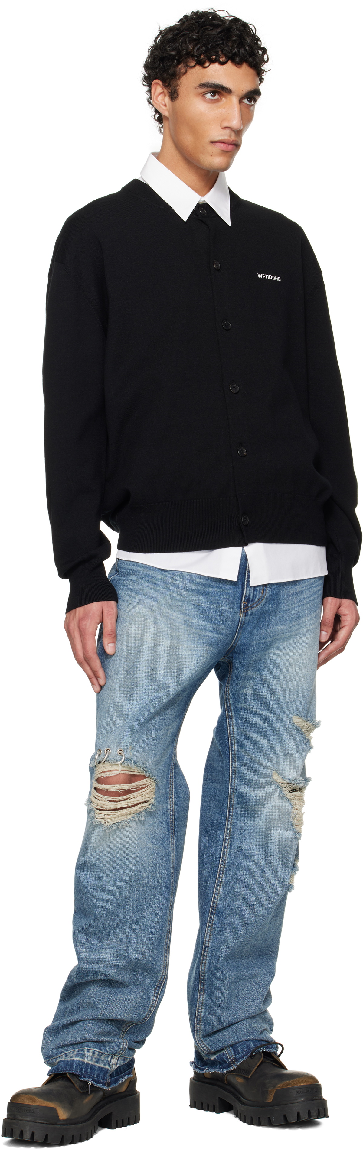 We11done Black Logo Knit Cardigan