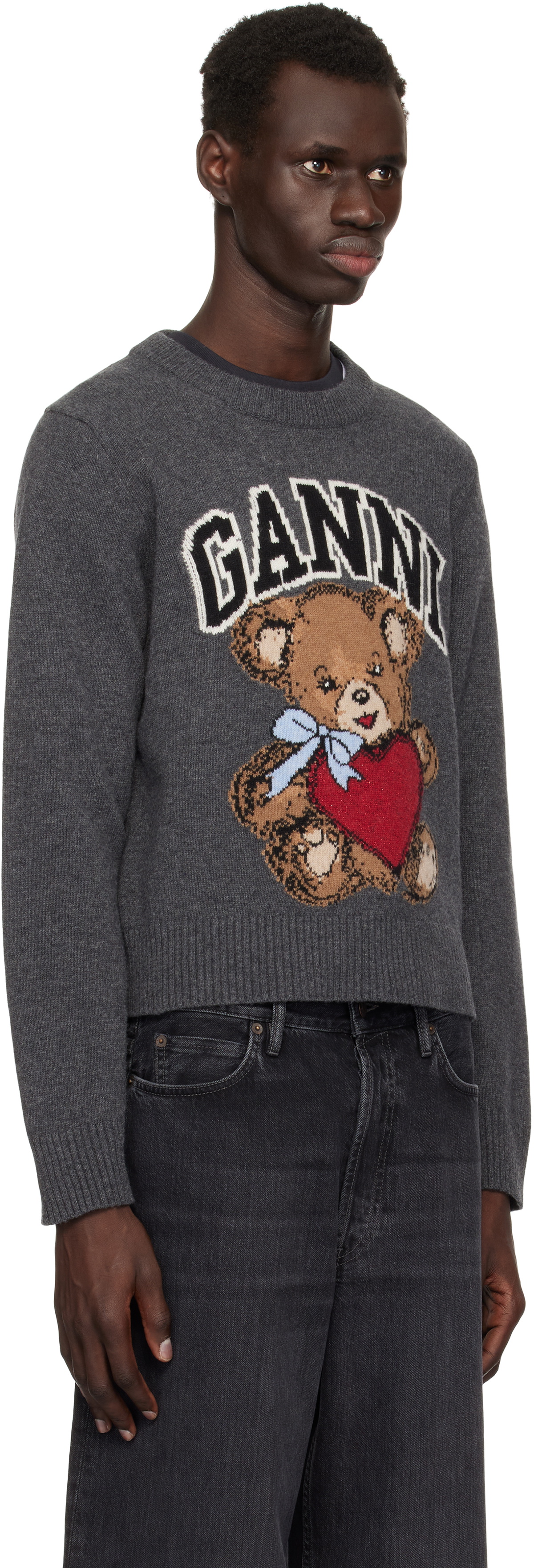 GANNI Gray Graphic Bear Sweater