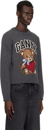 GANNI Gray Graphic Bear Sweater