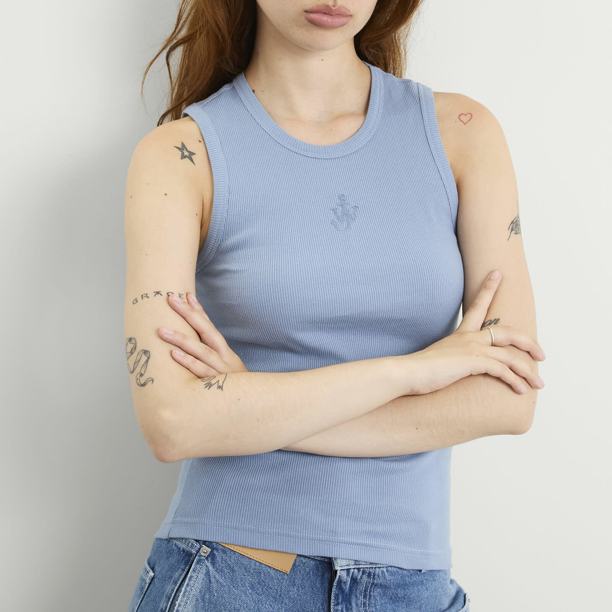 JW Anderson Women's Anchor Embroidery Vest in Steel Blue