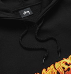 Stüssy - Logo-Embroidered Fleece-Back Cotton-Blend Jersey Hoodie - Black