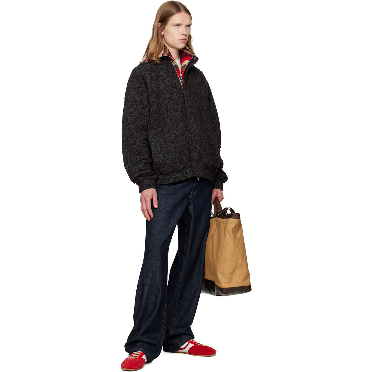 Dries Van Noten Red Wool Zip Collar Scarf
