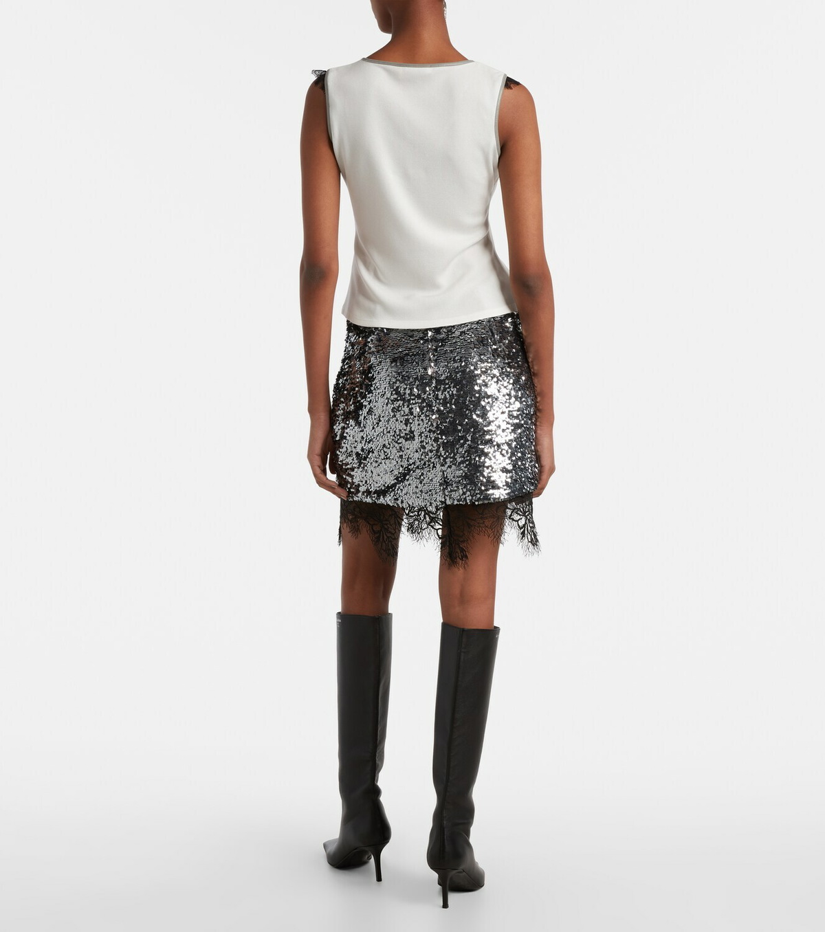 Jacques Wei Lace-trimmed sequined miniskirt
