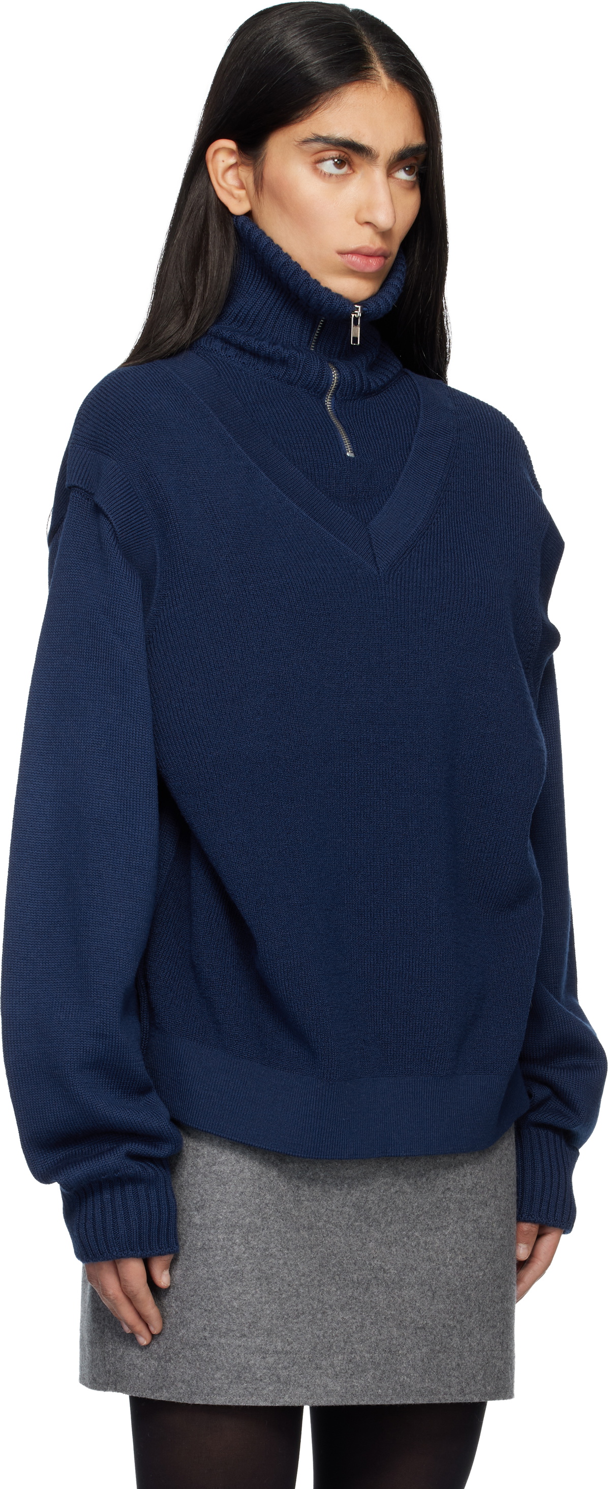 MARIE ADAM-LEENAERDT Navy 4-In One Sweater