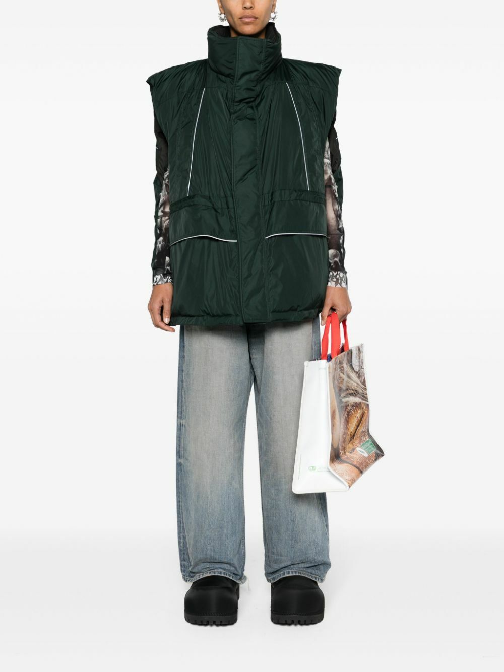 Balenciaga Green Logo-Print Puffer Vest
