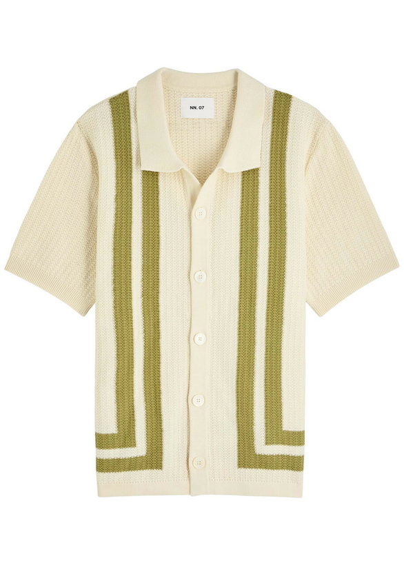Photo: NN07 Ares Striped-intarsia Knit Shirt Cream