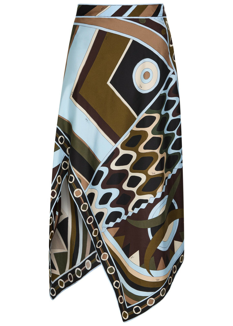 Pucci Asymmetric Printed Silk Midi Skirt Multicoloured