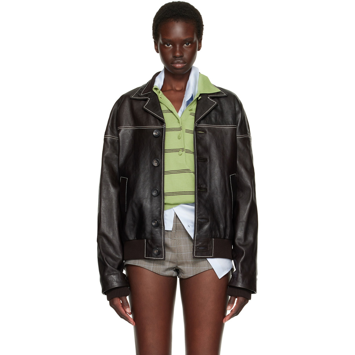 Wales Bonner Brown Time Leather Jacket